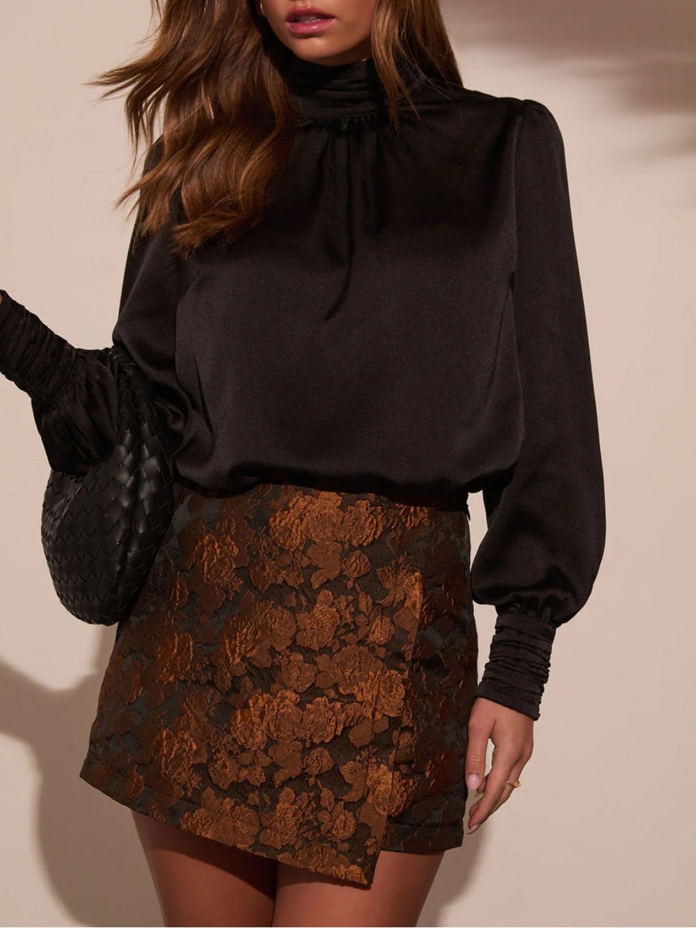 Vici Floral Brocade Mini "Skort" in Brown and Black